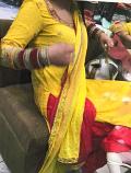 Yellow Red Silk Gold Zari Salwar Kameez Dupatta (Small) #6381469